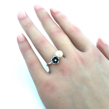 PANDORA ALE 925 Sterling Silver Cubic Zirconia Pearl Mystic Floral Ring 190924