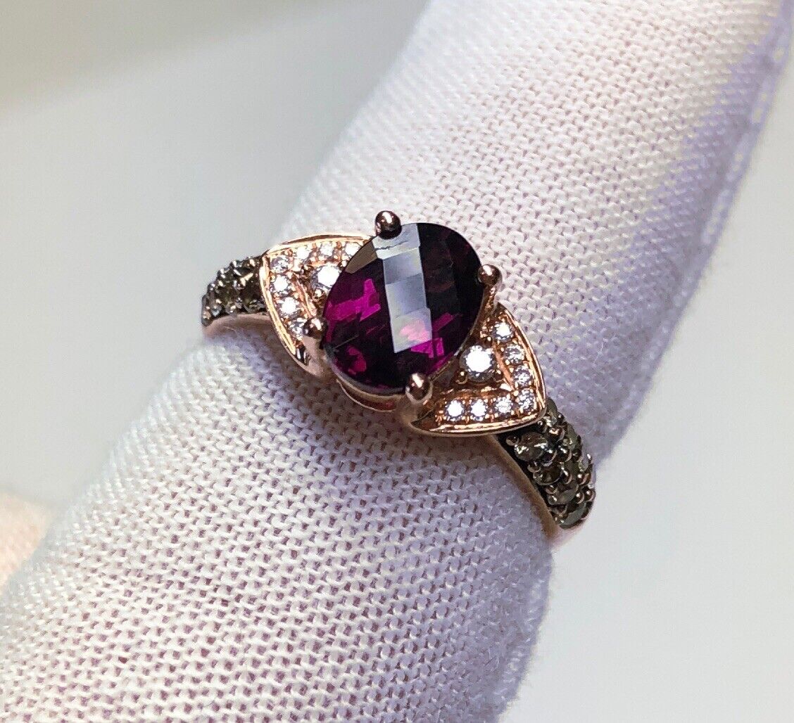LeVian 14K Rose Gold Chocolate Vanilla Diamond Garnet January Anniversary Ring