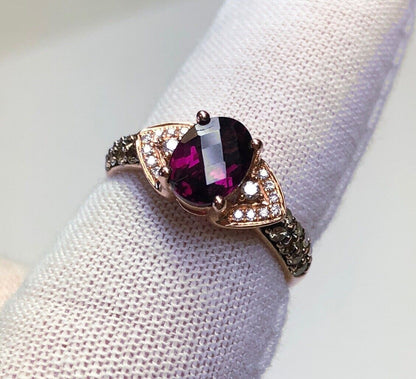LeVian 14K Rose Gold Chocolate Vanilla Diamond Garnet January Anniversary Ring