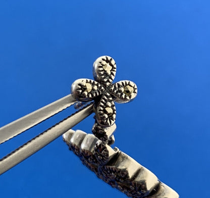 Designer 925 Sterling Silver Marcasite Flower Drop Dangle Stud Earrings