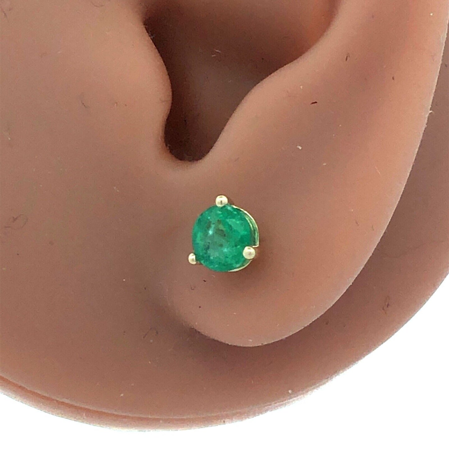 Designer PAM 14K Yellow Gold Round Green Emerald Solitaire Stud Earrings