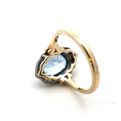 Vintage 925 Sterling Silver Gold Vermeil Oval Blue Cubic Zirconia Accented Ring