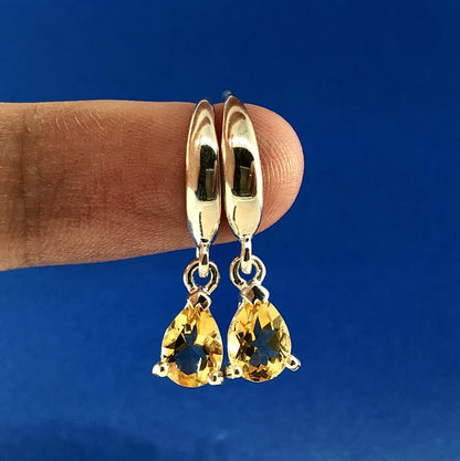 Designer Sterling Silver Citrine November Anniversary Occasion Dangle Earrings