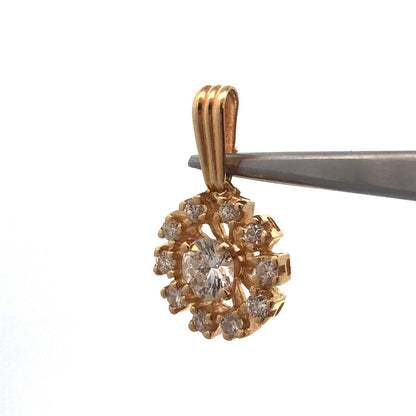 Designer 14K Yellow Gold Round Diamond W/Diamond Halo Floral Charm Pendant