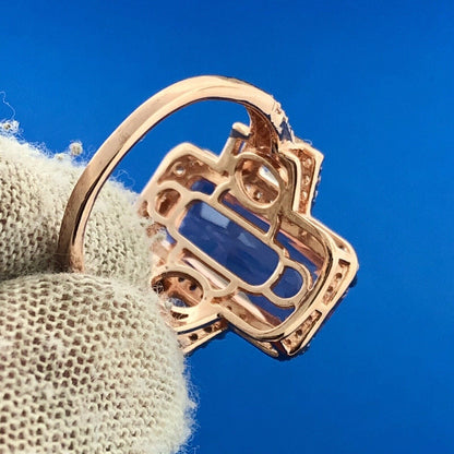 Dazzling Rose Toned 925 Sterling Silver Pink White Cubic Zirconia Statement Ring