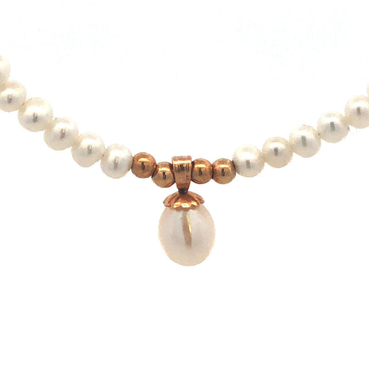 Designer 14K Yellow Gold White Pearl Beaded Teardrop Pendant Necklace
