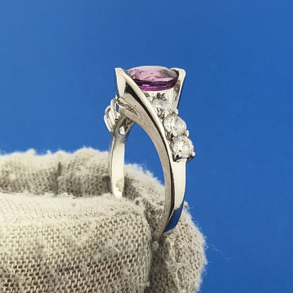 Sterling Silver 925 Oval Pink Tourmaline CZ Engagement Promise Cocktail Ring