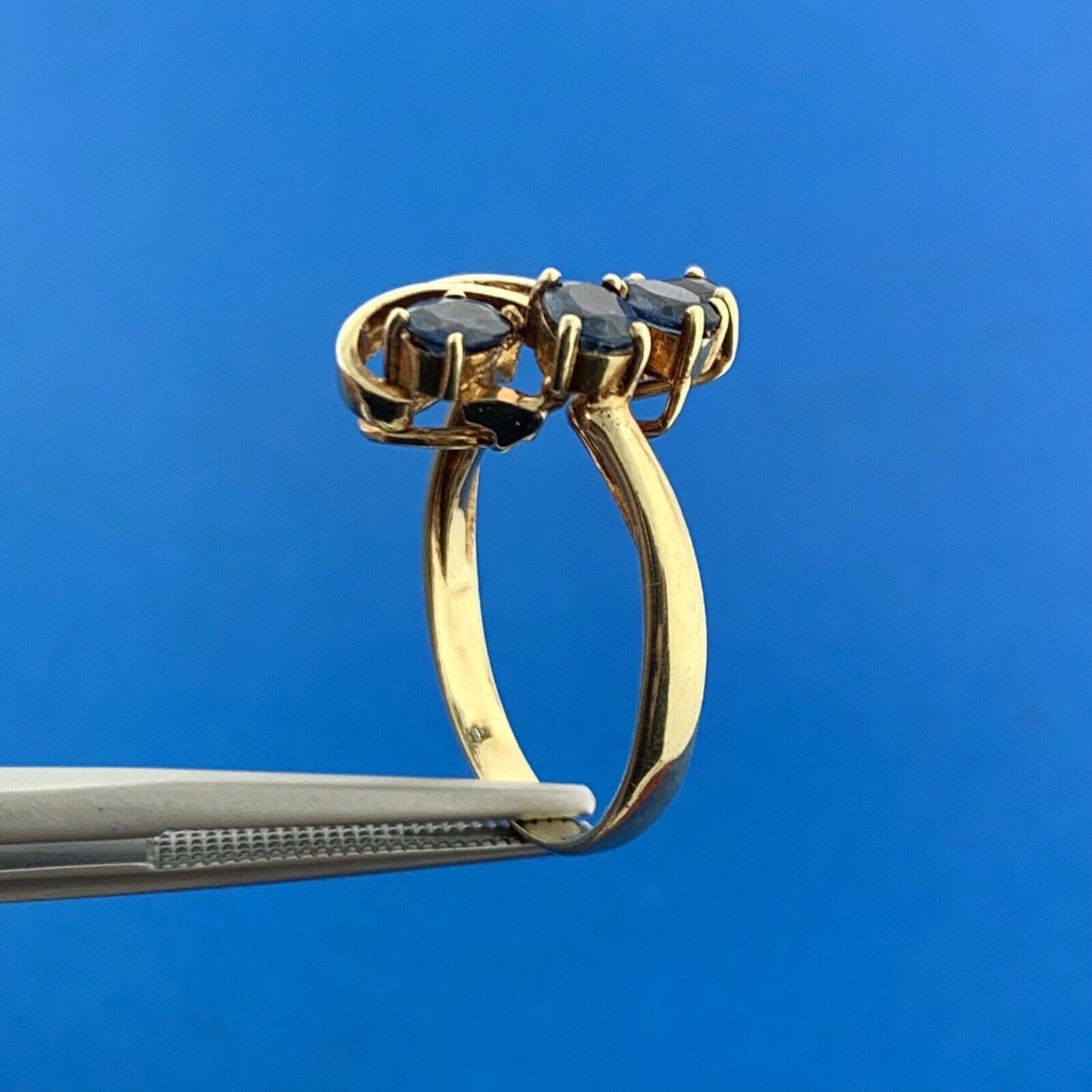 14K Yellow Gold Oval Sapphire Cluster Diamond Accented September Occasion Ring