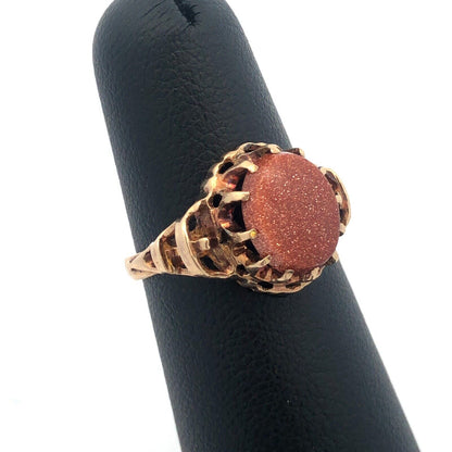 Vintage Estate 14K Yellow Gold Oval Goldstone Cocktail Ring