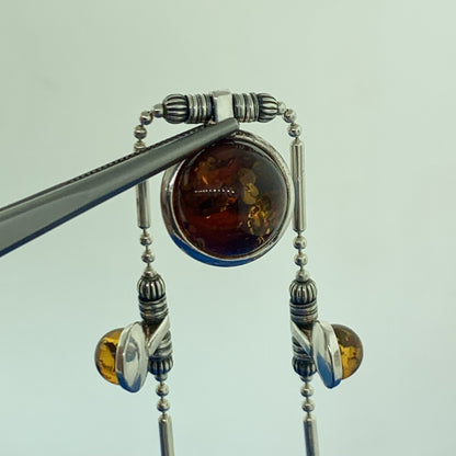 925 Sterling Silver Amber Cabochon Station Necklace