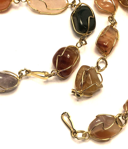 Artisan Gold Tone Wire Wrapped Semi Precious Multi Gemstone Lot Of 2 Necklaces