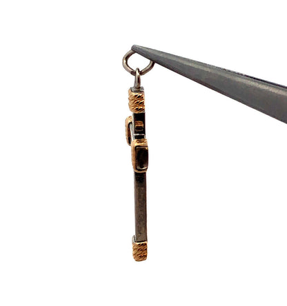 925 Sterling Silver 14K Yellow Gold Modernist Religious Cross Pendant