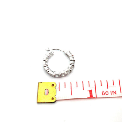 Designer 925 Sterling Silver Round Cubic Zirconia In Out Small Hoop Earrings