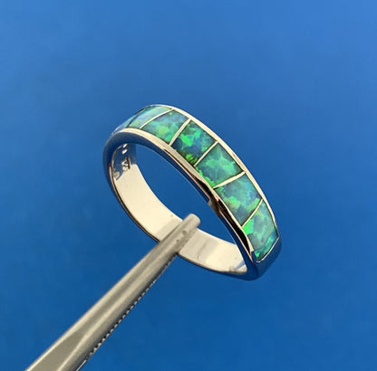 Designer 925 Sterling Silver Opal Inlay Stackable Band Ring