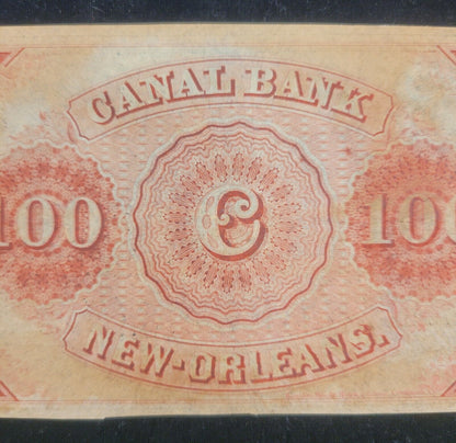 1800s $100 Canal Bank, New Orleans, Louisiana Obsolete Currency Paper Bank Note