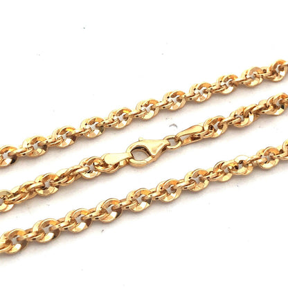Designer Italy 14K Yellow Gold Diamond Cut Rope Link 22" Chain Necklace
