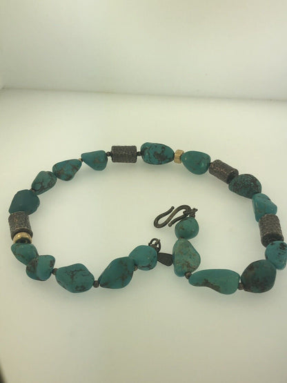 Vintage SILPADA 925 Sterling Silver Chunky Turquoise Nugget Statement Necklace