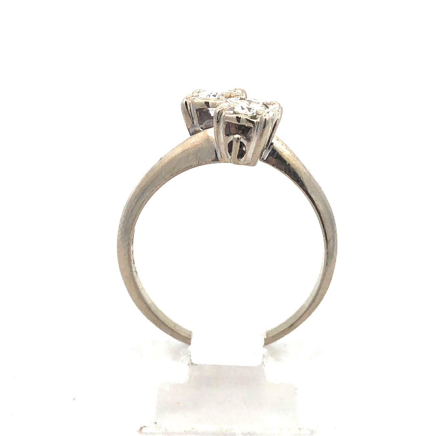 Vintage 14K White Gold Diamond Duo Buttercup Bypass Engagement Bridal Ring