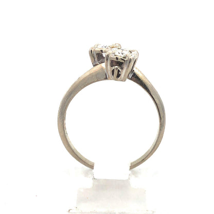 Vintage 14K White Gold Diamond Duo Buttercup Bypass Engagement Bridal Ring