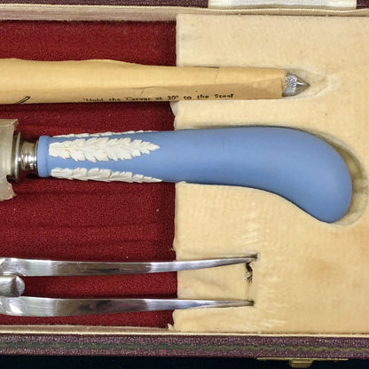 Philip Ashberry Wedgewood Blue Jasperware 3 Piece Carving Set Original Box