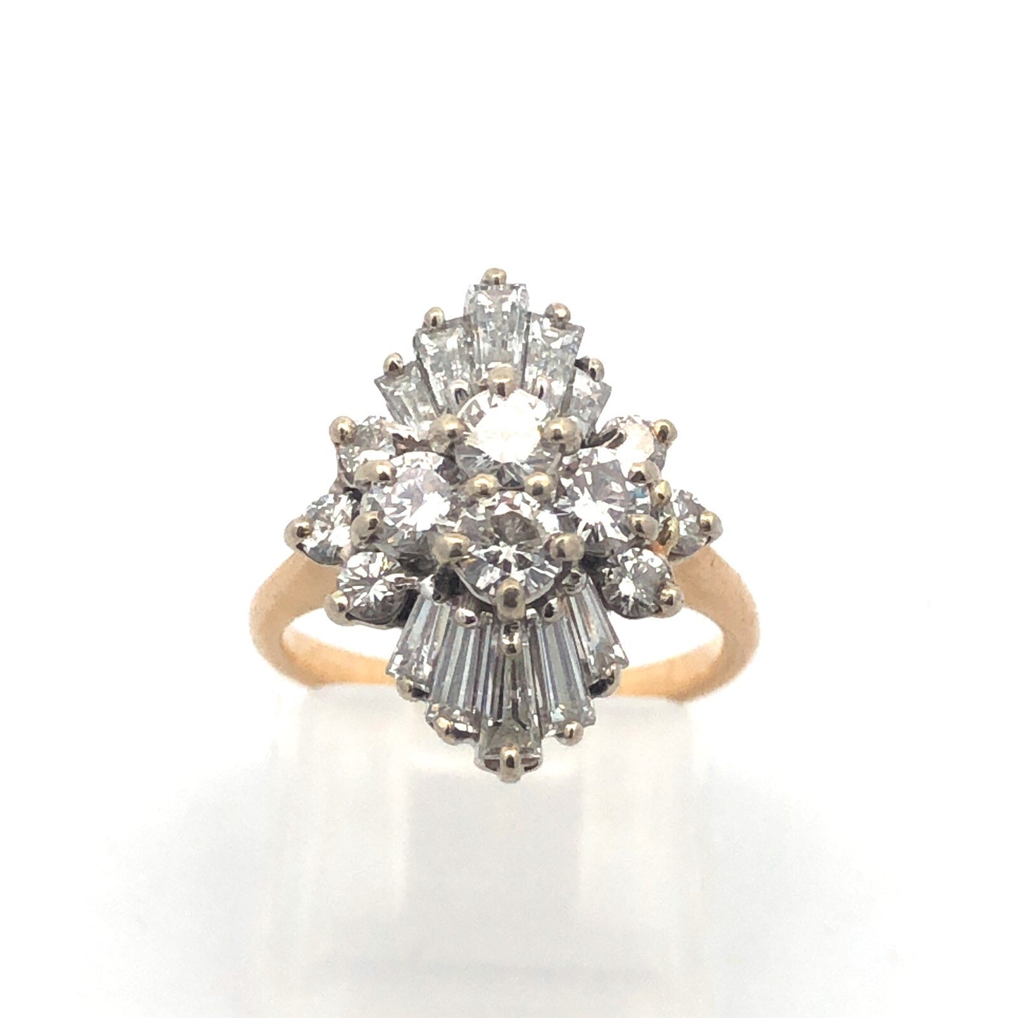 Estate 14K Yellow Gold Diamond Cluster Waterfall Statement Cocktail Ring