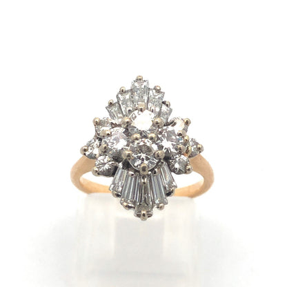 Estate 14K Yellow Gold Diamond Cluster Waterfall Statement Cocktail Ring