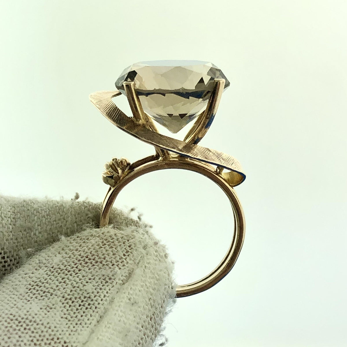Gorgeous 14k Yellow Gold Large Smoky Quartz Free Form Statement Ring Size 7.25