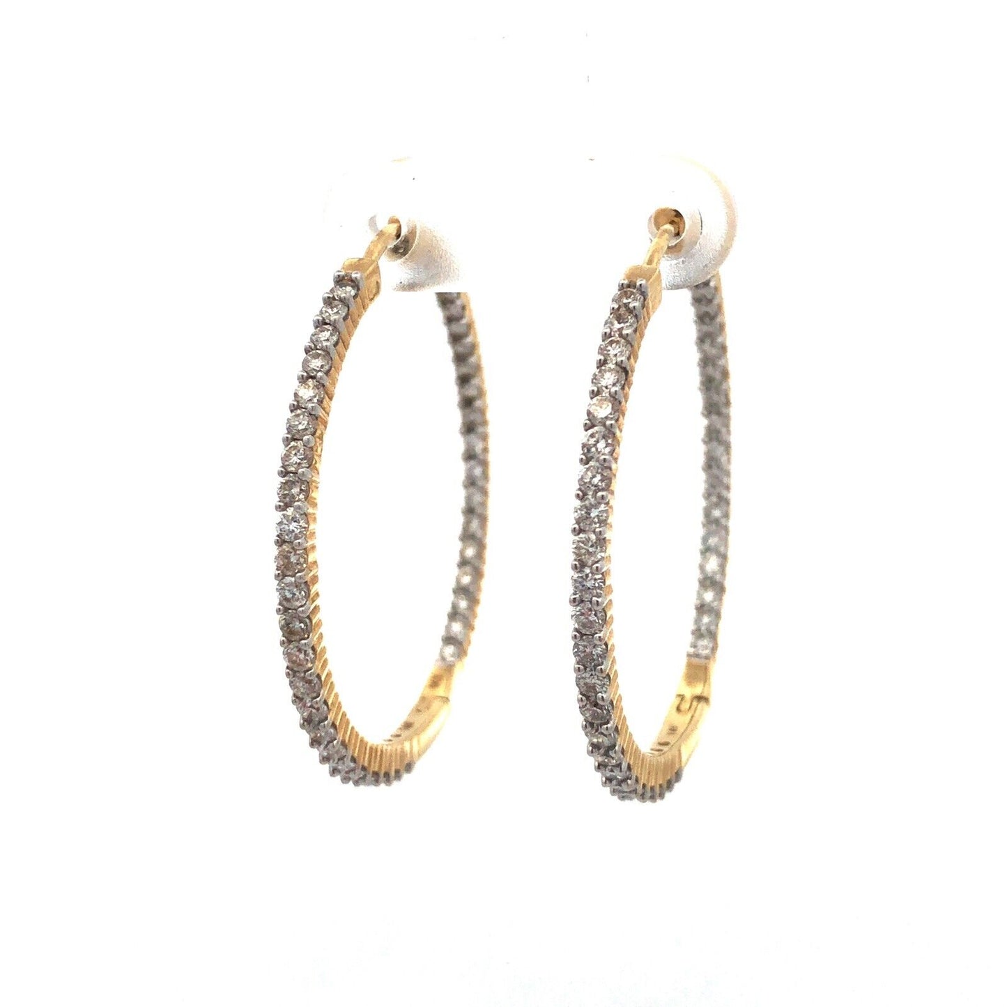 Designer IKS 14K Yellow Gold Diamond Inside Out Statement Hoop Earrings