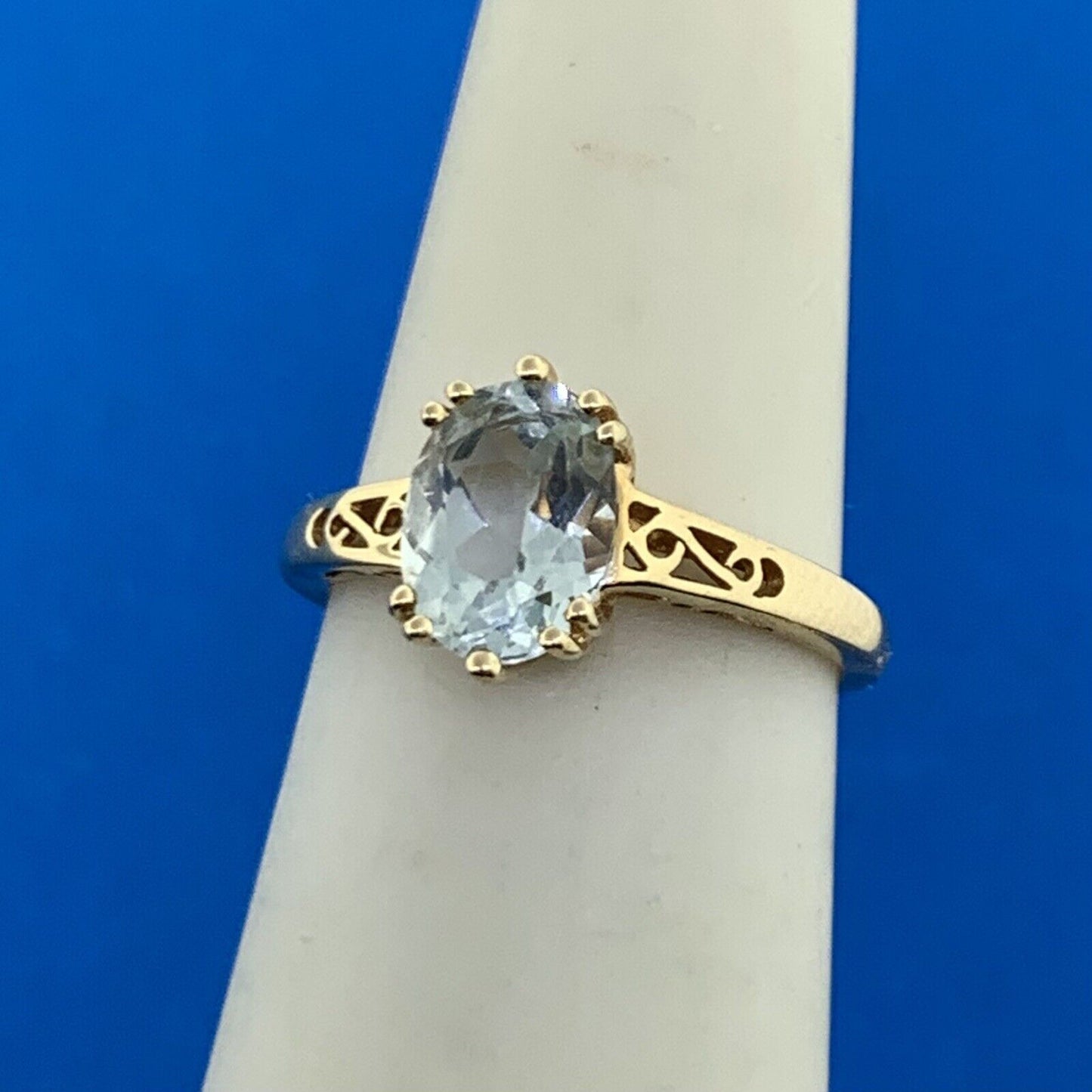 Designer 14K Yellow Gold Oval Aquamarine Solitaire Ring