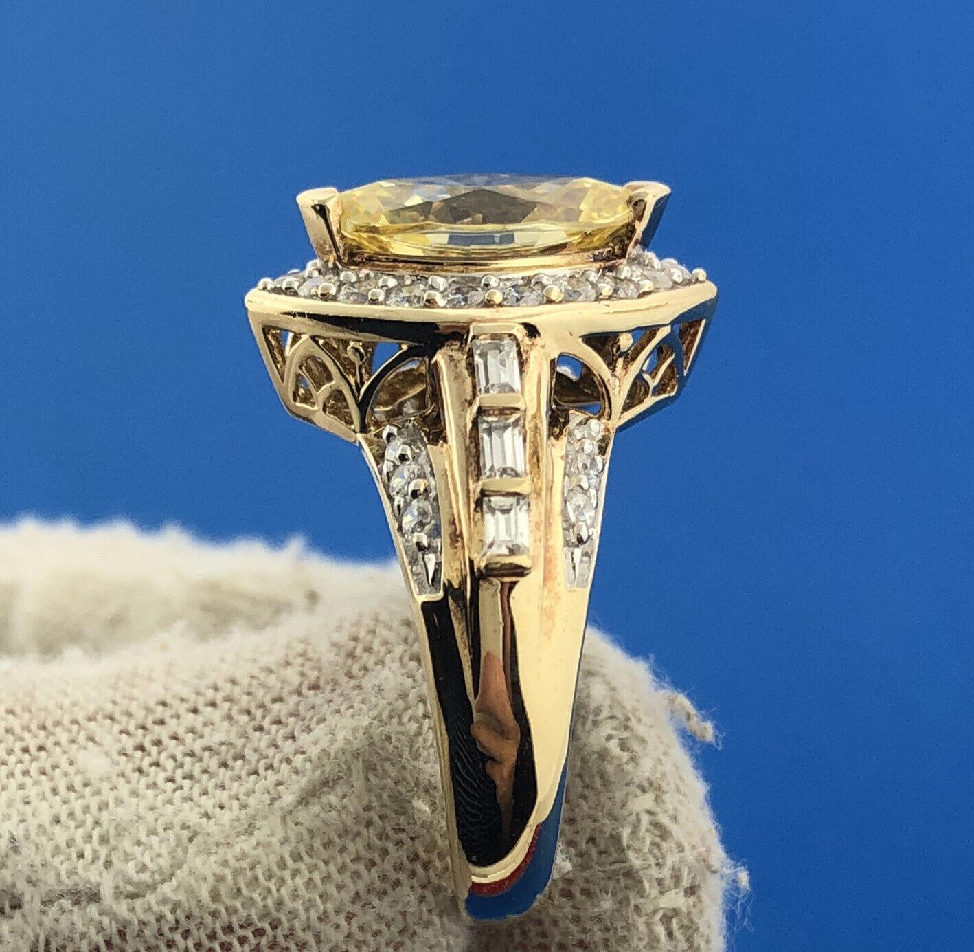 Designer Sterling Silver 925 Vermeil Lemon Cubic Zirconia Statement Size 9 Ring