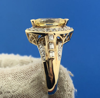 Designer Sterling Silver 925 Vermeil Lemon Cubic Zirconia Statement Size 9 Ring