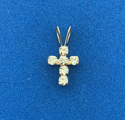 Jacmel Mauritius JCM 14K Yellow Gold Cubic Zirconia CZ Religious Cross Pendant