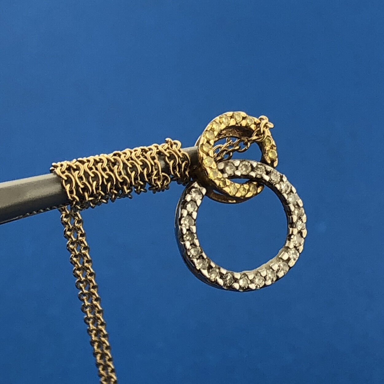 Designer 14K Yellow White Gold Canary & White Diamond Eternity Infinity Necklace
