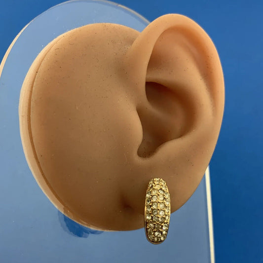 Vintage Christian Dior Germany Gold Tone Pave Rhinestone Crystal Clip Earrings
