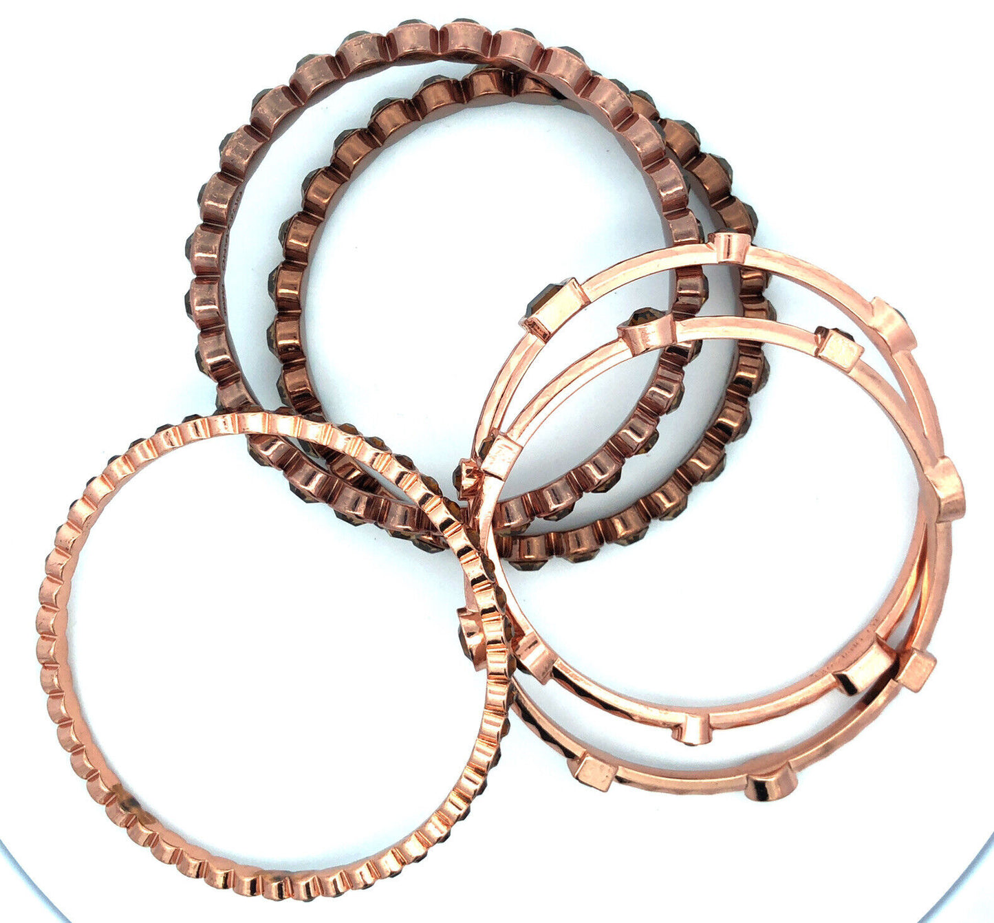 Graziano Bronze Copper Tone Brown Cubic Zirconia Set Of Five Bangle Bracelets