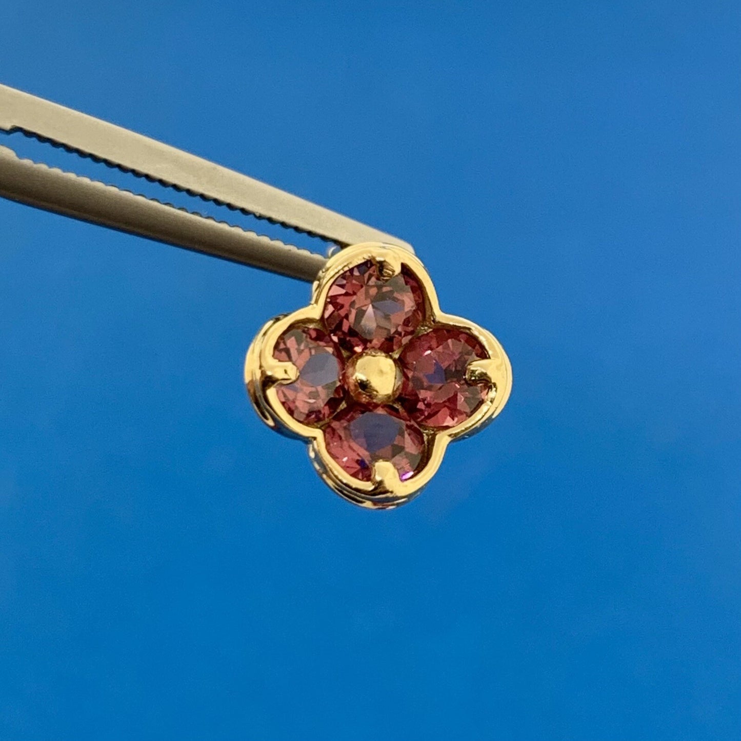 Designer Mexico 14K Yellow Gold Pink Tourmaline Flower Stud Earrings