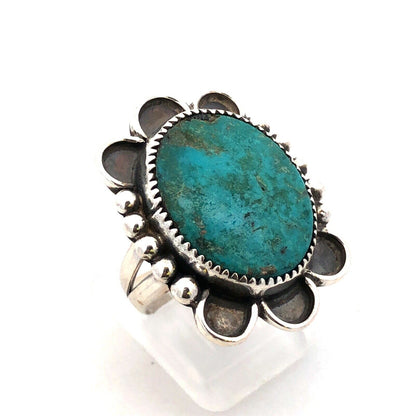 Vintage 925 Sterling Silver Oval Turquoise Concho Statement Ring