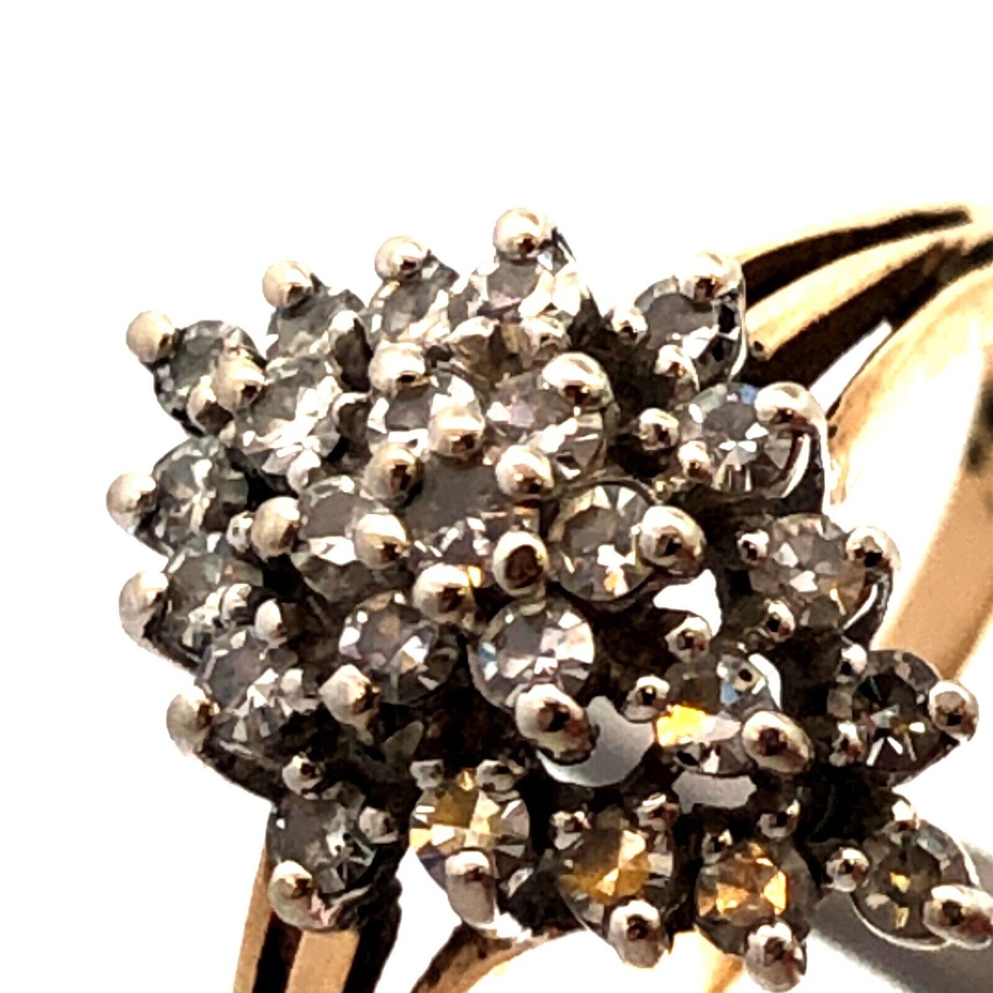 Designer 14K Yellow Gold Round Diamond Cluster Oval Dome Cocktail Ring