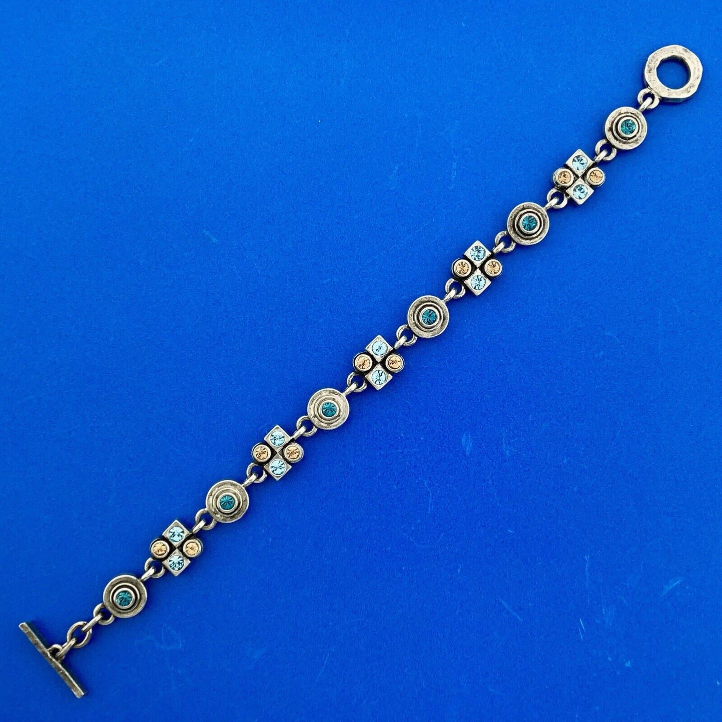 Designer M4M Silver Tone Blue Brown Swarvoski Crystal X O Toggle Bracelet