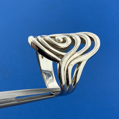 Designer LT Sterling Silver 925 Modernist Open Crop Circle Swirl Statement Ring