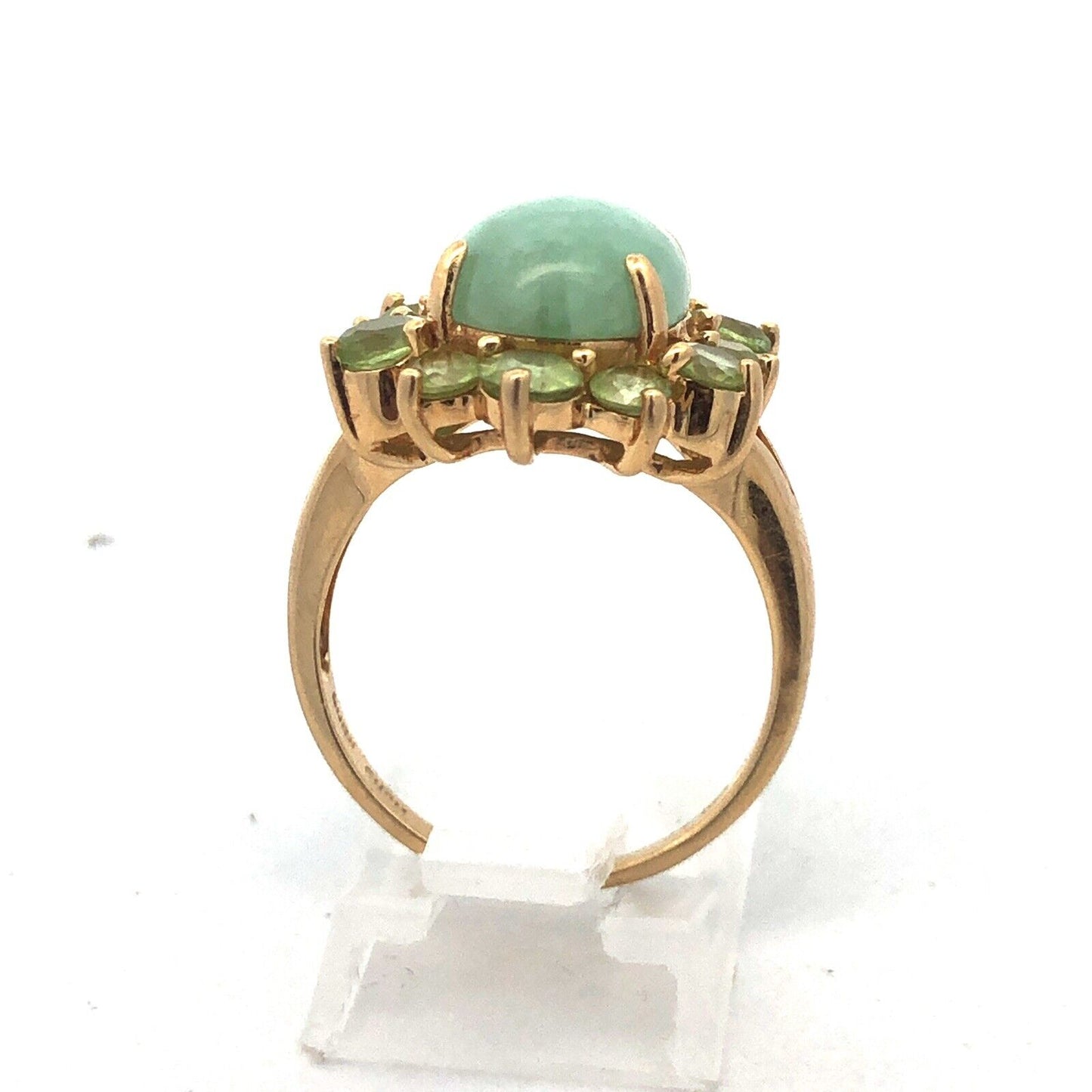 Designer EA 14K Yellow Gold Jade Cabochon Peridot Halo August Anniversary Ring