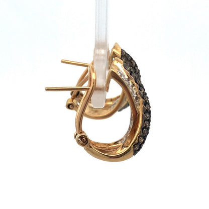 Designer 14K Yellow Gold Diamond Chocolate Vanilla Crossover Half Hoop Earrings