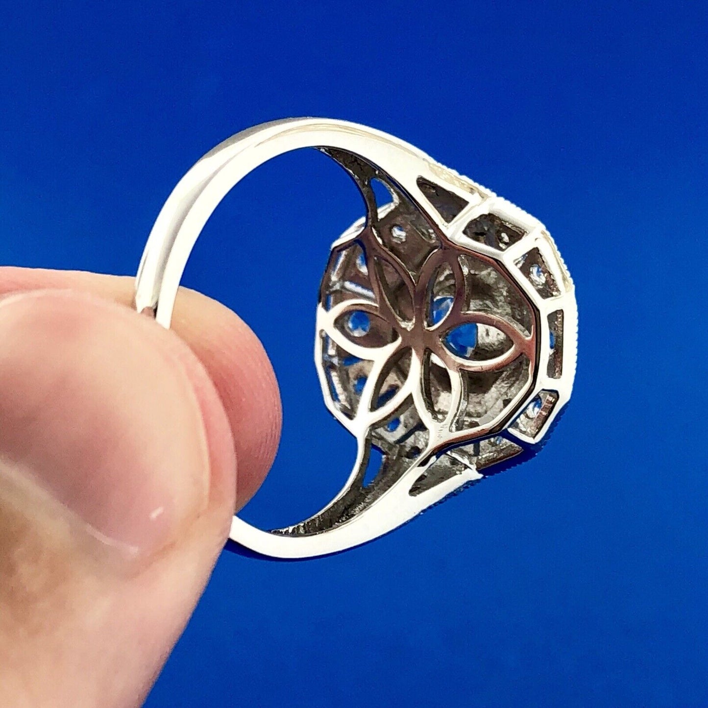 Designer Clyde Duneier CID 925 Sterling Silver White Topaz Diamond Enamel Ring