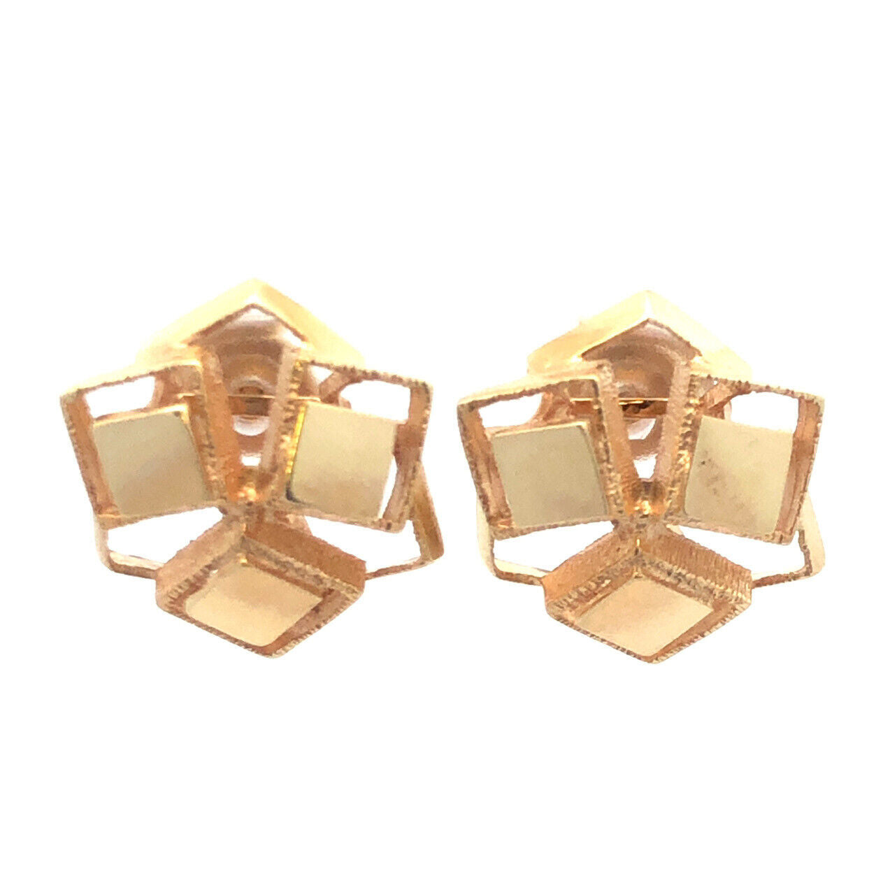 Designer 14K Yellow Gold Modernist Geometric Square Statement Stud Earrings