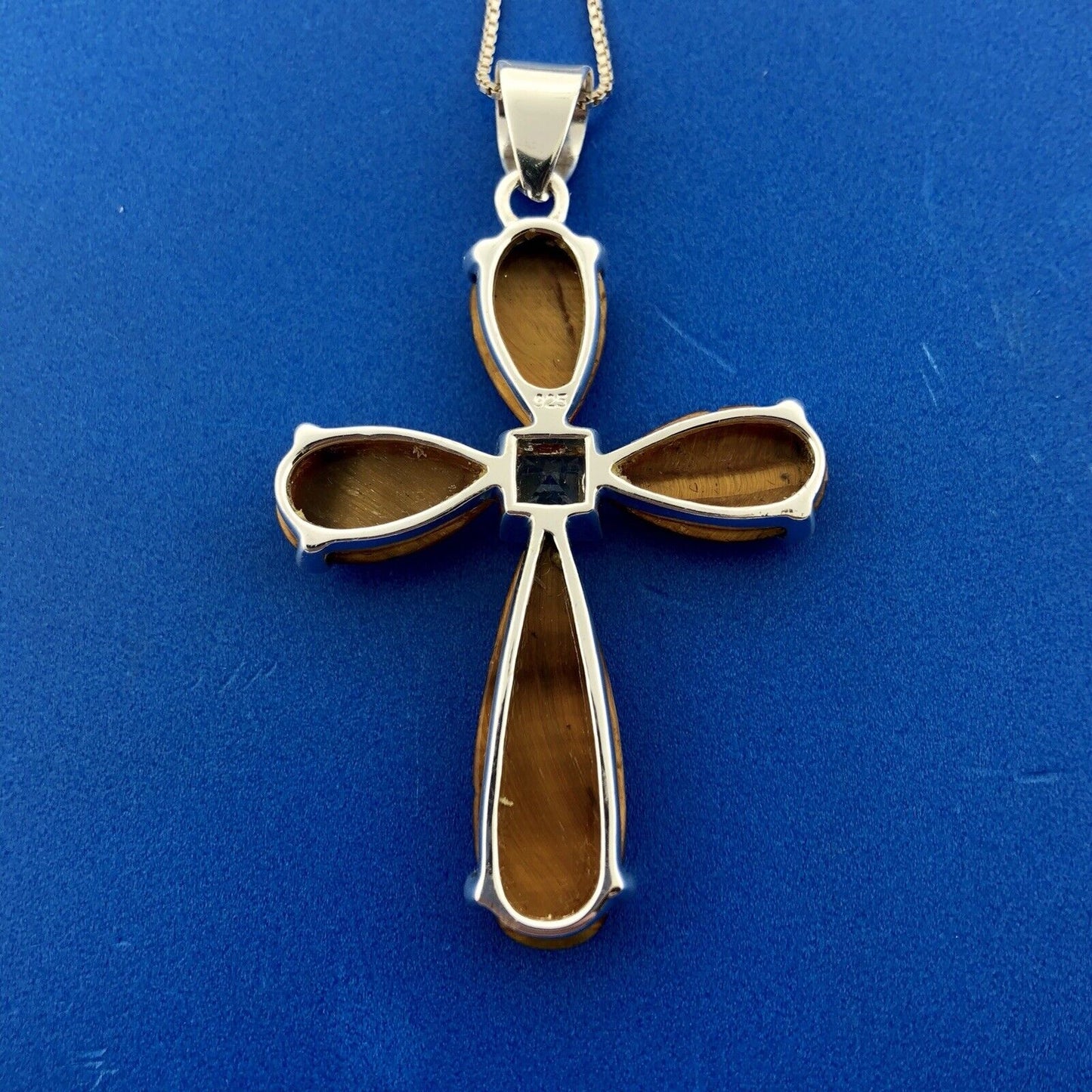 Designer GSJ Sterling Silver 925 Citrine Tigers Eye Cross Statement Necklace