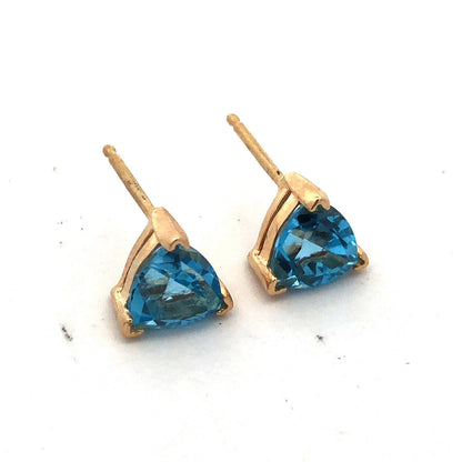14K Yellow Gold Trillion Blue Topaz Trillion December Anniversary Stud Earrings