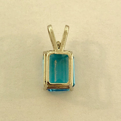14K White Gold Rectangular Swiss Blue Topaz Diamond Accent Pendant
