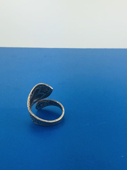 Vintage Sterling Silver 925 Floral Design Bypass Spoon Adjustable Ring