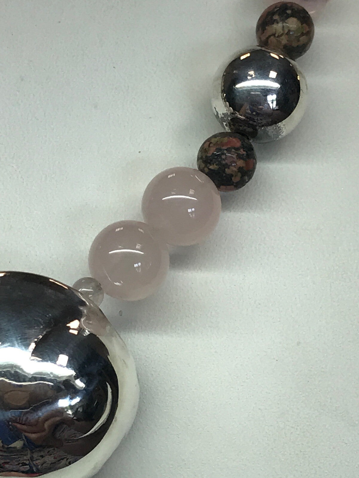 Mignon Faget 925 Sterling Silver Rose Quartz Jasper Bead Moon Snail Necklace