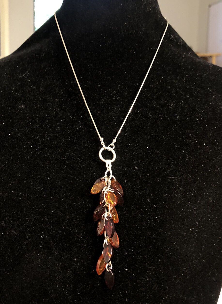 Designer 925 Sterling Silver Amber Courage Talisman Amulet Statement Necklace